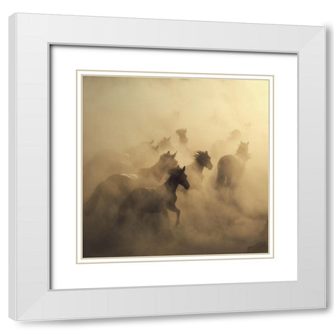 Migration Of Horses White Modern Wood Framed Art Print with Double Matting by Taskin, Huseyin