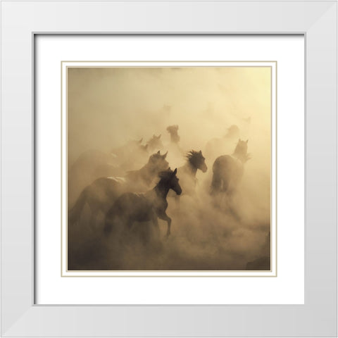 Migration Of Horses White Modern Wood Framed Art Print with Double Matting by Taskin, Huseyin
