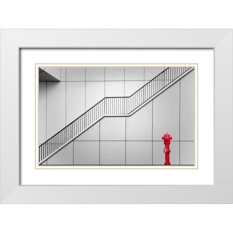 Fire Escape And Tap. White Modern Wood Framed Art Print with Double Matting by Van Maastricht, Henk