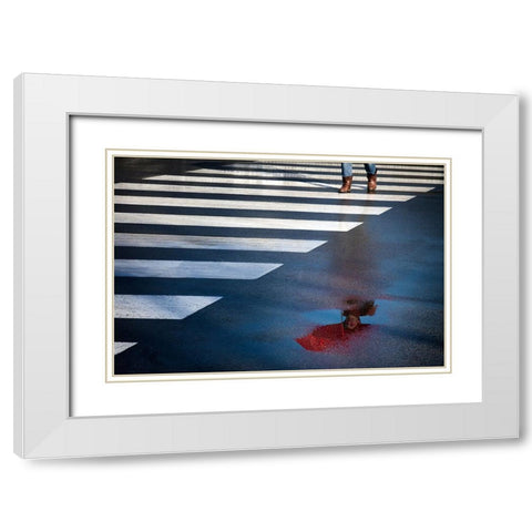 The Red Umbrella White Modern Wood Framed Art Print with Double Matting by Apers, Marc