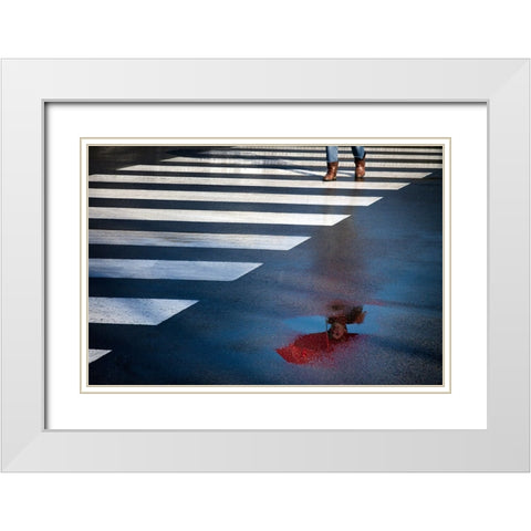 The Red Umbrella White Modern Wood Framed Art Print with Double Matting by Apers, Marc