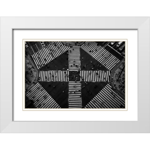People Crossing White Modern Wood Framed Art Print with Double Matting by Tajima, Koji