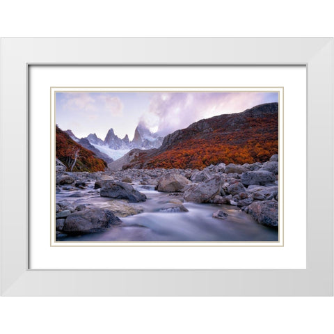 Fitz Roy Under Twilight White Modern Wood Framed Art Print with Double Matting by Fan, John