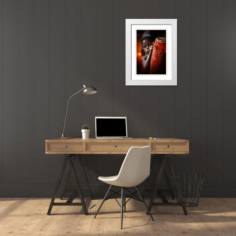 Little Drummer White Modern Wood Framed Art Print with Double Matting by Pandolfini, Sergio