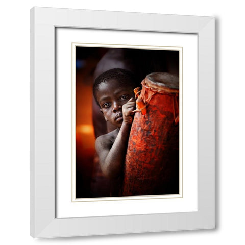 Little Drummer White Modern Wood Framed Art Print with Double Matting by Pandolfini, Sergio