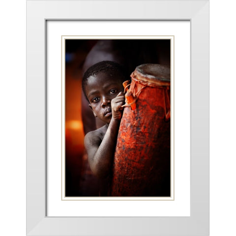 Little Drummer White Modern Wood Framed Art Print with Double Matting by Pandolfini, Sergio