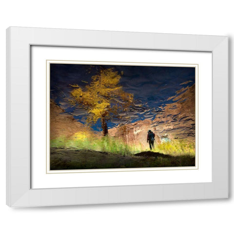 Man In Nature - Into The Canyon White Modern Wood Framed Art Print with Double Matting by Dou, Shenshen