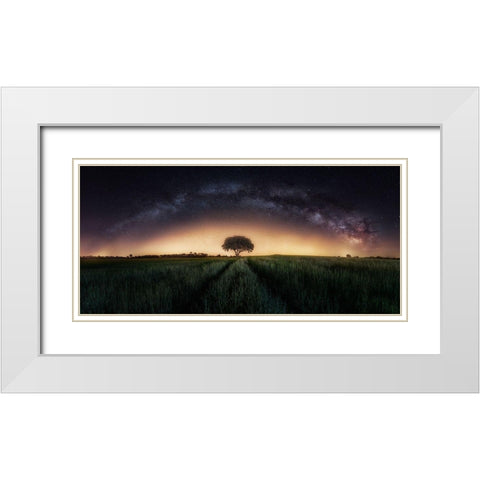 Milky Way Over Lonely Tree White Modern Wood Framed Art Print with Double Matting by Ferrero, Ivan