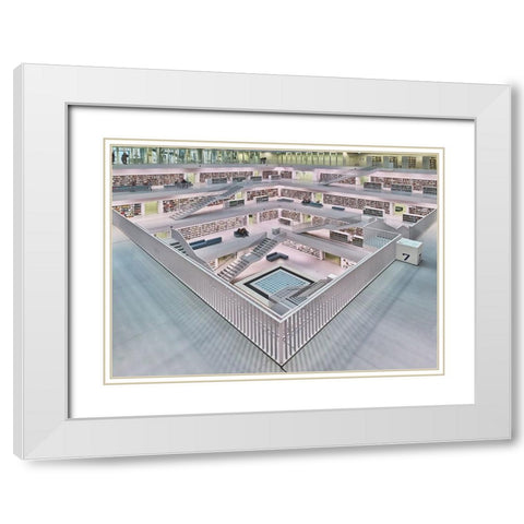 Stadtbibliothek Stuttgart Inner Space I White Modern Wood Framed Art Print with Double Matting by Mauer, Rolf