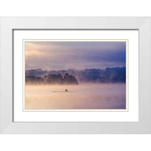 Morning Exercise White Modern Wood Framed Art Print with Double Matting by Li, Austin