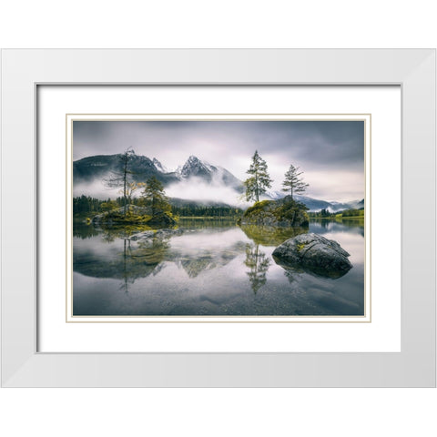 Rainy Morning At Hintersee (Bavaria) White Modern Wood Framed Art Print with Double Matting by Wiemer, Dirk