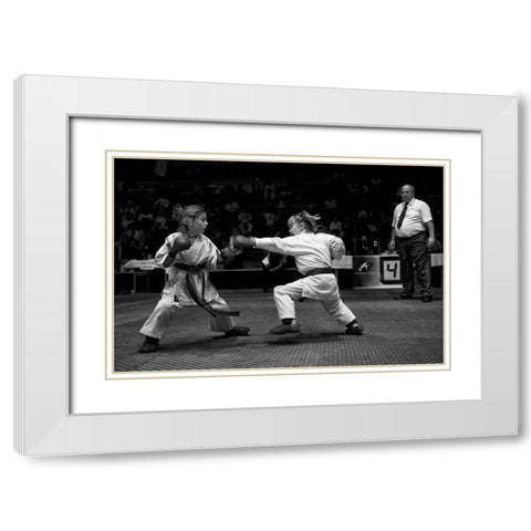 Girls Fight White Modern Wood Framed Art Print with Double Matting by Rebro, Marcel