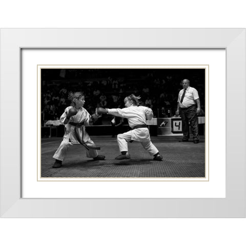 Girls Fight White Modern Wood Framed Art Print with Double Matting by Rebro, Marcel