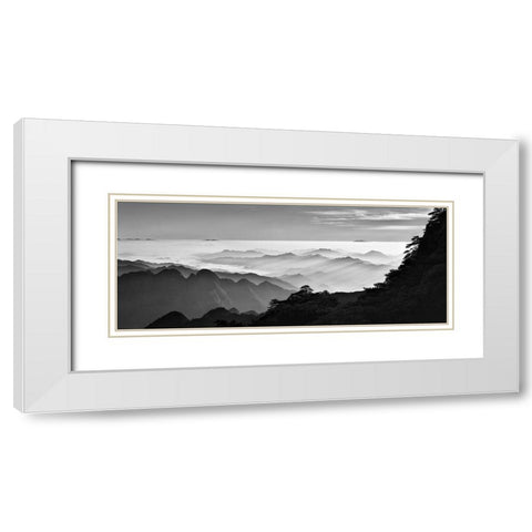 Sanqing Mountain Sunrise White Modern Wood Framed Art Print with Double Matting by Xu, Mei
