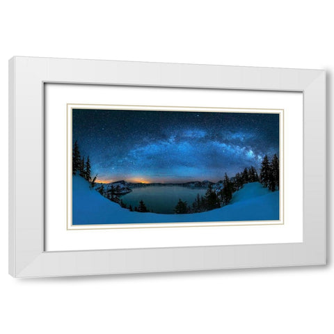 Starry Night Over The Crater Lake White Modern Wood Framed Art Print with Double Matting by Zhu, Hua
