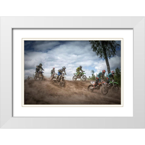Swedish Championships In Motocross 2016 White Modern Wood Framed Art Print with Double Matting by Pettersson, Benny