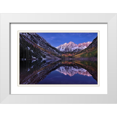 Maroon Bells Twilight White Modern Wood Framed Art Print with Double Matting by Xu, Mei