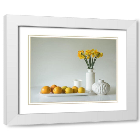 Jonquils And Citrus White Modern Wood Framed Art Print with Double Matting by Hammer, Jacqueline