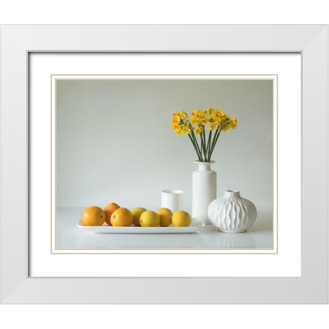 Jonquils And Citrus White Modern Wood Framed Art Print with Double Matting by Hammer, Jacqueline