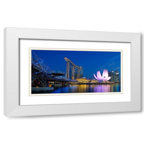 Marina Sands Bay - Blue Hour White Modern Wood Framed Art Print with Double Matting by Gavra, Assaf