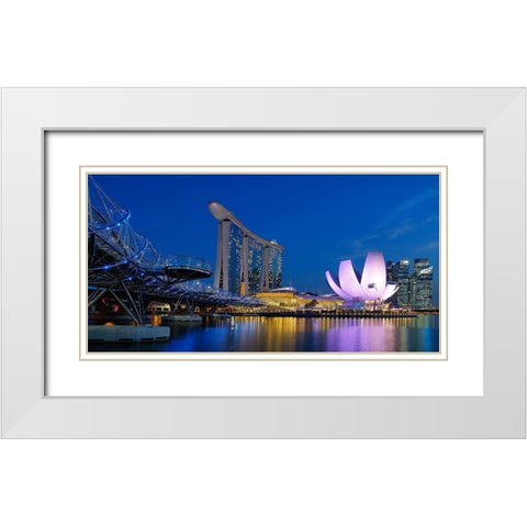 Marina Sands Bay - Blue Hour White Modern Wood Framed Art Print with Double Matting by Gavra, Assaf