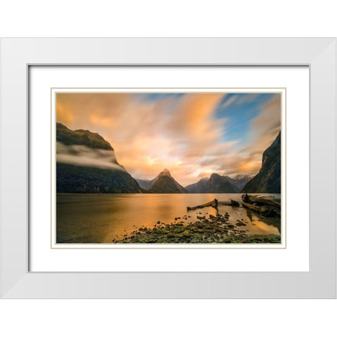 Milford Sound White Modern Wood Framed Art Print with Double Matting by Zhu, Hua