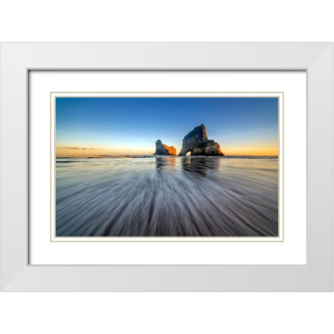Wharariki Beach White Modern Wood Framed Art Print with Double Matting by Zhu, Hua