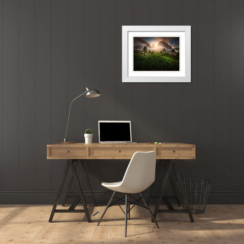 Dolomia Sunset White Modern Wood Framed Art Print with Double Matting by Rebustini, Luca
