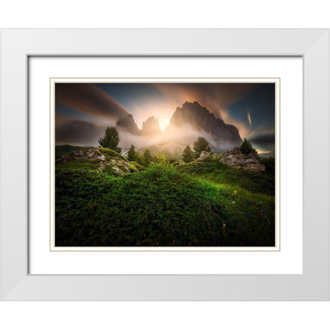 Dolomia Sunset White Modern Wood Framed Art Print with Double Matting by Rebustini, Luca