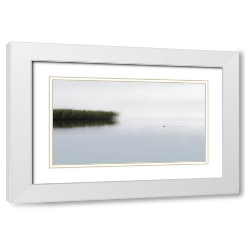 The Lone Fisher White Modern Wood Framed Art Print with Double Matting by Emanuelson, Bjorn