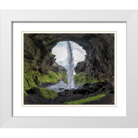 Hidden Waterfall White Modern Wood Framed Art Print with Double Matting by Kort, Bragi