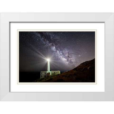 The Lighthouse And The Milky Way White Modern Wood Framed Art Print with Double Matting by Chiriaco, Luigi
