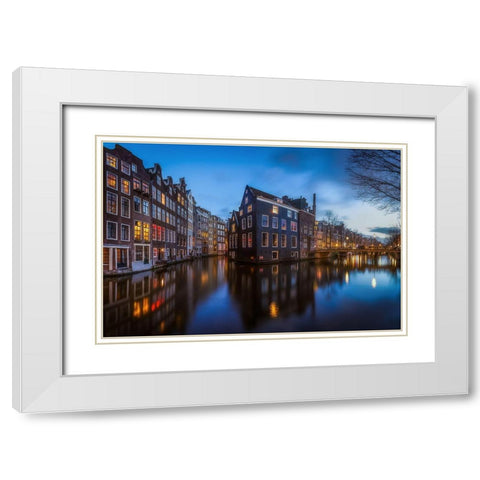 Blue Amsterdam White Modern Wood Framed Art Print with Double Matting by Gamito, Clara