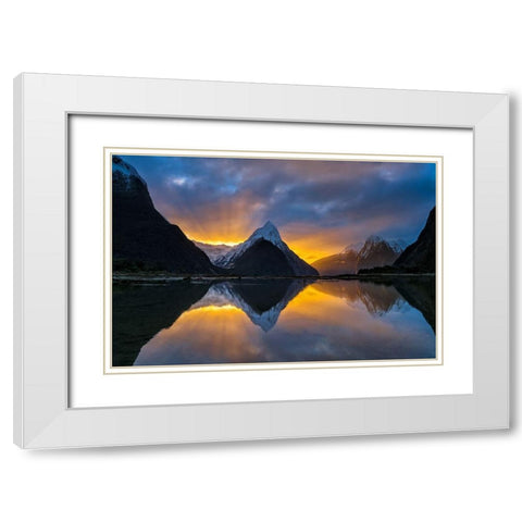 Milford Sound Sunset White Modern Wood Framed Art Print with Double Matting by Zhu, Hua