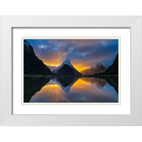 Milford Sound Sunset White Modern Wood Framed Art Print with Double Matting by Zhu, Hua