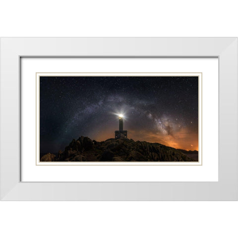 Nariga Lighthouse White Modern Wood Framed Art Print with Double Matting by Mendoza, Chencho