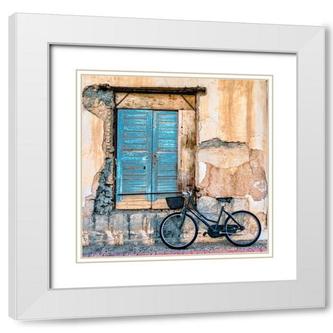 Old Window And Bicycle White Modern Wood Framed Art Print with Double Matting by Digalakis, George
