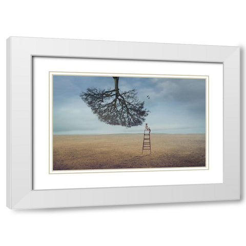Were Birds White Modern Wood Framed Art Print with Double Matting by Almawash, Sulaiman