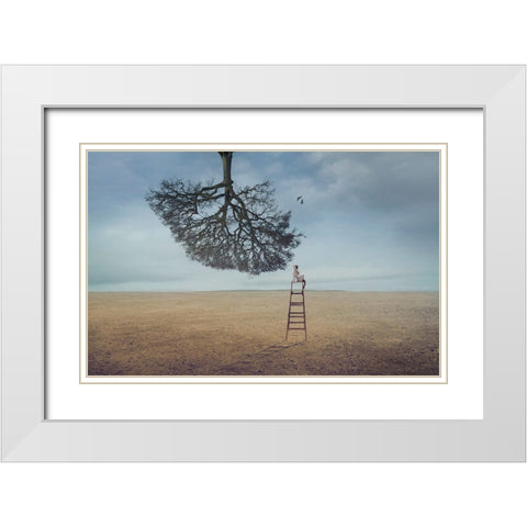 Were Birds White Modern Wood Framed Art Print with Double Matting by Almawash, Sulaiman