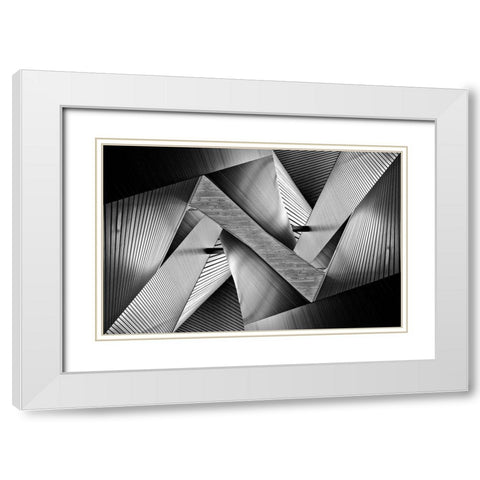 Metal Origami White Modern Wood Framed Art Print with Double Matting by Tajima, Koji