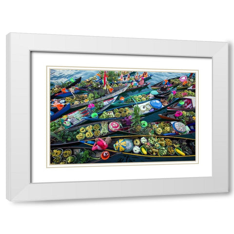 Banjarmasin Floating Market White Modern Wood Framed Art Print with Double Matting by Maududdin, Fauzan