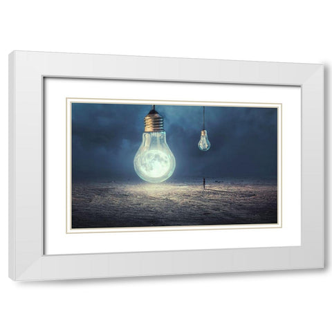 Moon Lamp White Modern Wood Framed Art Print with Double Matting by Almawash, Sulaiman