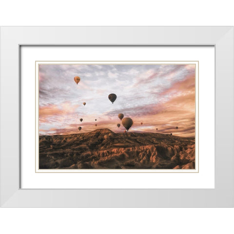 Cappodocia Hot Air Balloon White Modern Wood Framed Art Print with Double Matting by Yorgancilar, Ayse