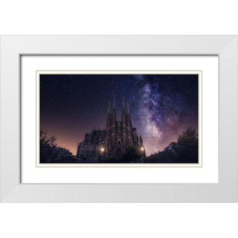 Sagrada Familia White Modern Wood Framed Art Print with Double Matting by F. Turienzo, Carlos