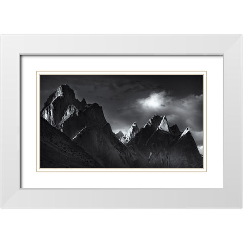 Trango Towers White Modern Wood Framed Art Print with Double Matting by Shi, Fei