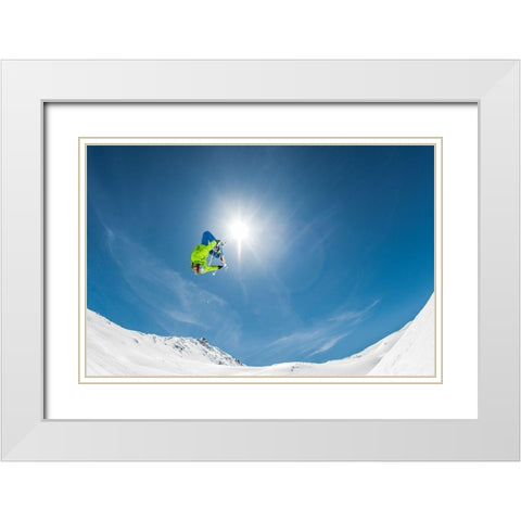 Backflip Crossed Skis White Modern Wood Framed Art Print with Double Matting by Verbiest, Eric