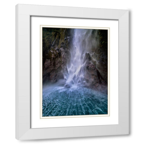 Stirling Falls Along Milford Sound White Modern Wood Framed Art Print with Double Matting by Zhu, Hua
