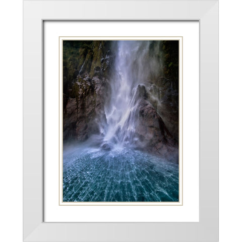 Stirling Falls Along Milford Sound White Modern Wood Framed Art Print with Double Matting by Zhu, Hua