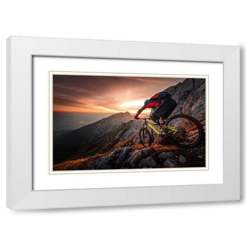 Golden Hour High Alpine Ride White Modern Wood Framed Art Print with Double Matting by Bertoncelj, Sandi