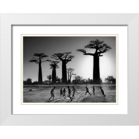 Soccer At Sunset White Modern Wood Framed Art Print with Double Matting by Apers, Marc